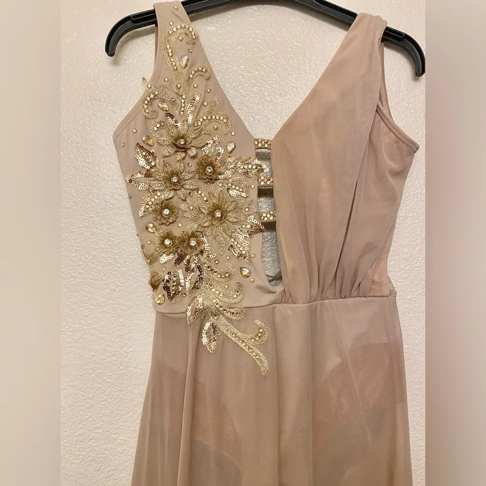 Tenth House solo custom 2 Die 4 Dance costume mauve tan maxi EPIPHANY TD23416 SA